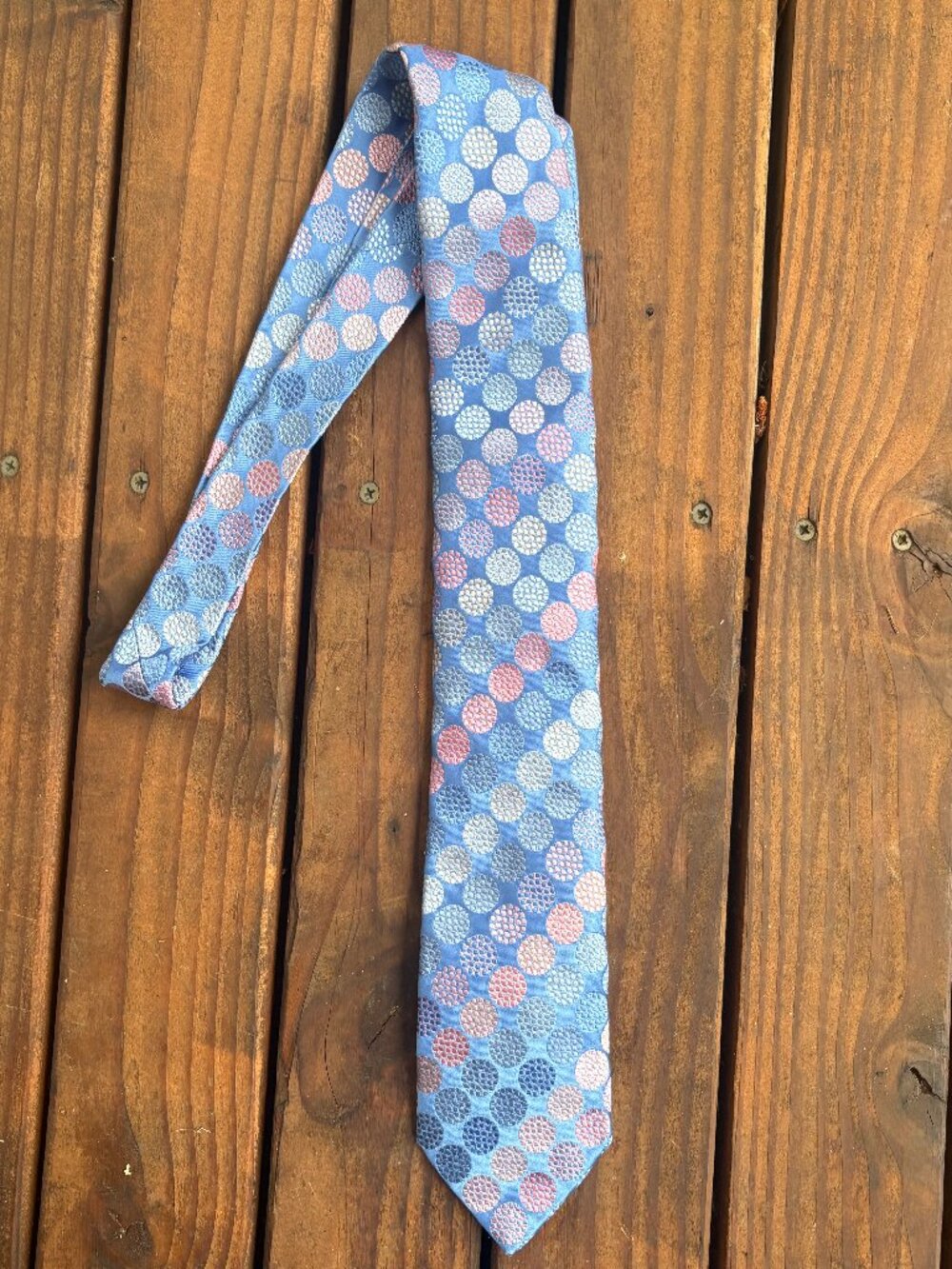 Thomas Pink Jermyn Street 100% Silk Blue Pink Polka Dot Tie Made in England